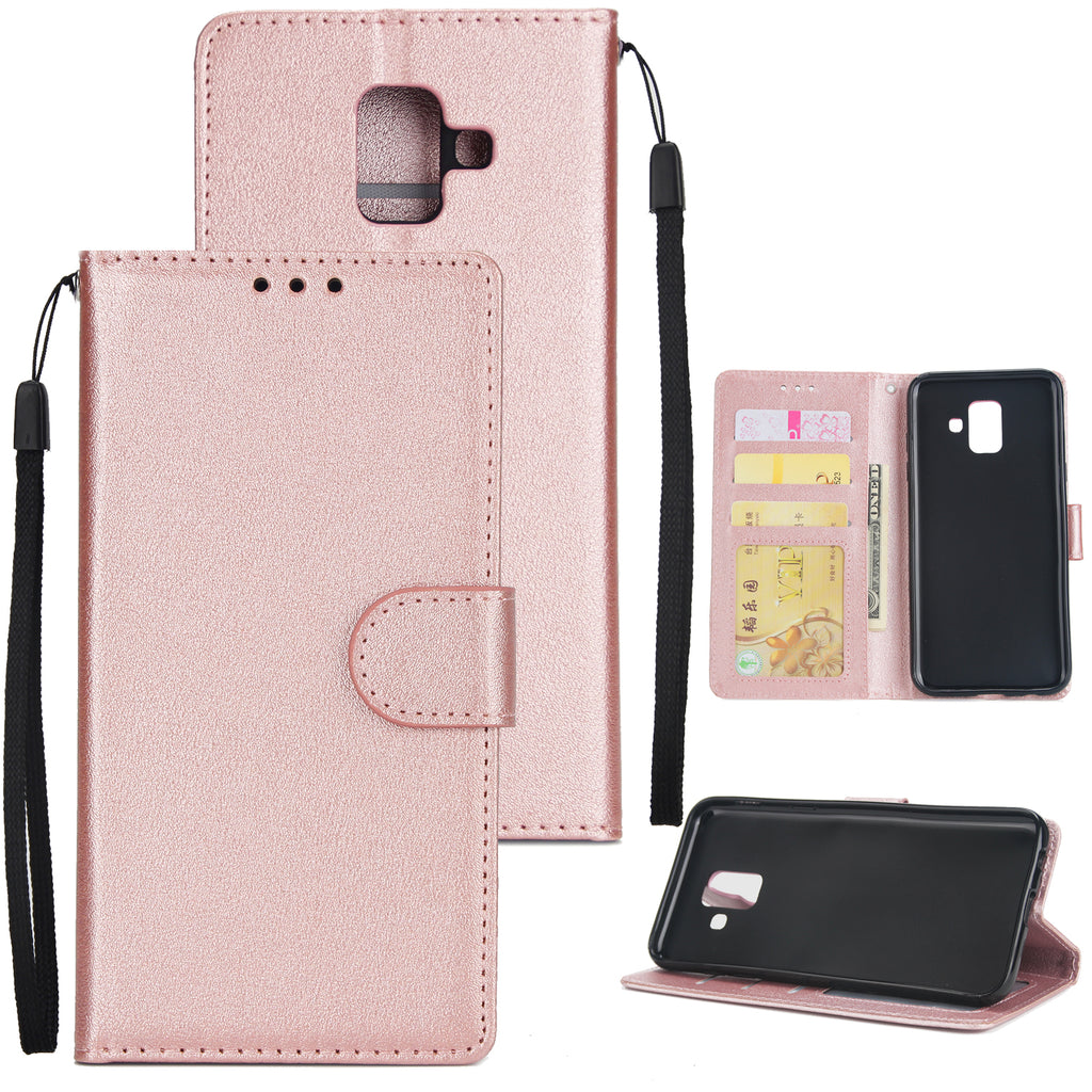 For Samsung A6 2018 Flip-type Leather Protective Phone Case with 3 Card Position Buckle Design Phone Cover  Rose gold