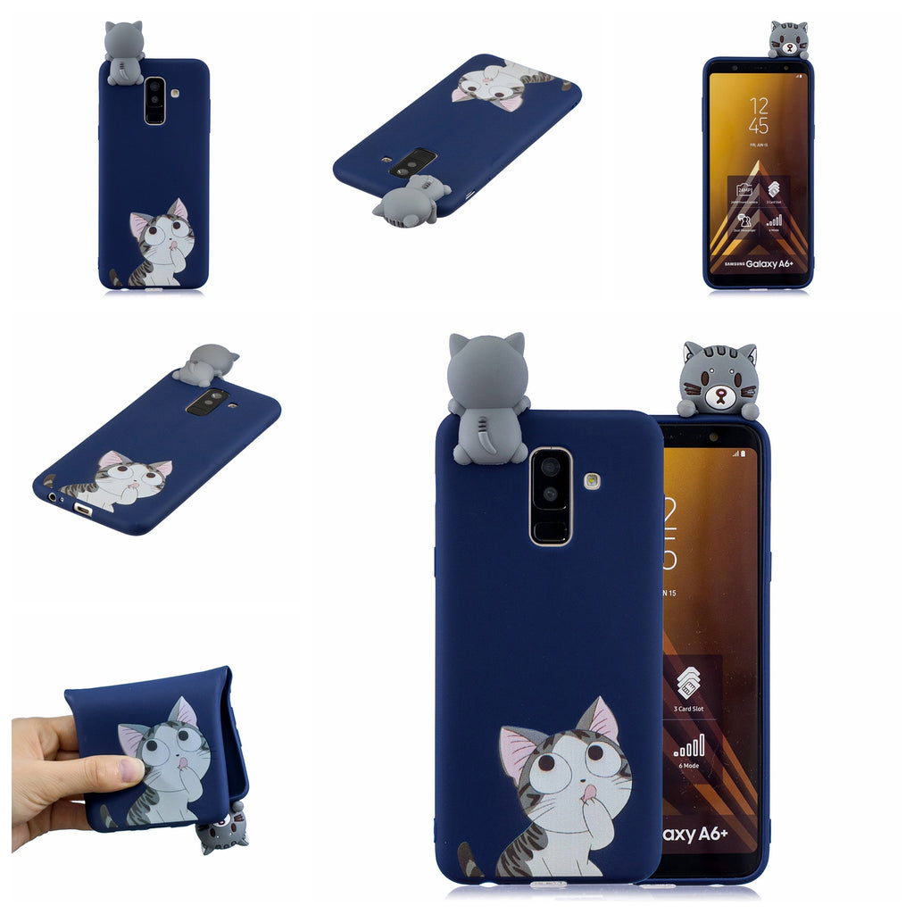 For Samsung A6 plus 2018 3D Cartoon Lovely Coloured Painted Soft TPU Back Cover Non-slip Shockproof Full Protective Case big face cat