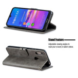 For HUAWEI Y6 2019 Denim Pattern Solid Color Flip Wallet PU Leather Protective Phone Case with Buckle & Bracket gray
