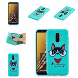 For Samsung A6 plus 2018 Cute Coloured Painted TPU Anti-scratch Non-slip Protective Cover Back Case with Lanyard Light blue