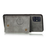 For Samsung A51 Cellphone Cover Back Case Double Buckle PU Leather with Card Slots Shell gray