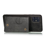 For Samsung A51 Cellphone Cover Back Case Double Buckle PU Leather with Card Slots Shell black