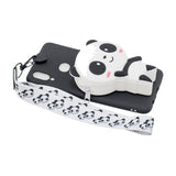 For Samsung A10S A20S TPU Full Protective Cartoon Mobile Phone Cover with Coin Purse+Hanging Lanyard 4 black pandas