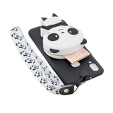 For Samsung A10S A20S TPU Full Protective Cartoon Mobile Phone Cover with Coin Purse+Hanging Lanyard 4 black pandas