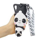 For Samsung A10S A20S TPU Full Protective Cartoon Mobile Phone Cover with Coin Purse+Hanging Lanyard 4 black pandas