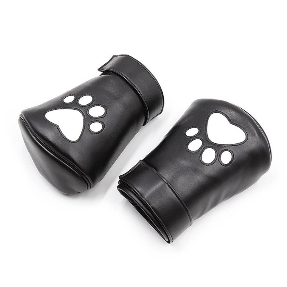 PU Leather Puppy Play Soft Padded Pup Puppy Mitts BDSM Bondage Dog Paw Print Paws Glove As shown