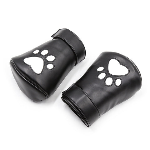 PU Leather Puppy Play Soft Padded Pup Puppy Mitts BDSM Bondage Dog Paw Print Paws Glove As shown