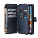 For iphone X/XS/XS MAX/11/11Pro Pu Leather  Mobile Phone Cover Zipper Card Bag + Wrist Strap blue