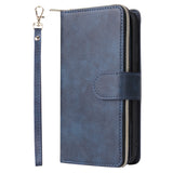 For iphone X/XS/XS MAX/11/11Pro Pu Leather  Mobile Phone Cover Zipper Card Bag + Wrist Strap blue