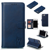 For iPhone 6 plus/6S plus/7 plus/8 plus Wallet-type Cute Cartoon Embossed Happy Cat PU Leather Protective Phone Case with Buckle & Bracket blue
