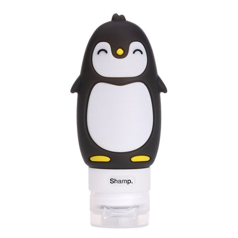 Cute Cartoon Penguin Portable Silicone Travel Bottles Travel Containers for Shampoo Conditioner Liquid Lotion black