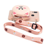 For Samsung A10/A20/A30 Case Mobile Phone Shell Shockproof TPU Cellphone Cover with Cartoon Cat Pig Panda Coin Purse Lovely Shoulder Starp  Pink