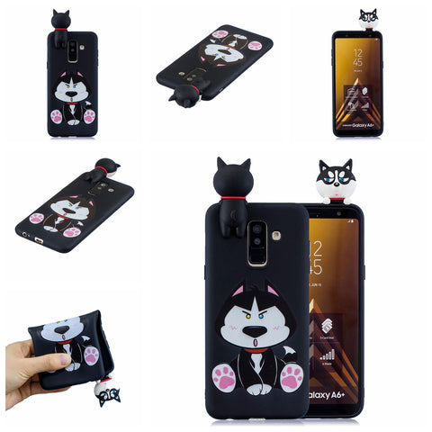 For Samsung A6 plus 2018 3D Cartoon Lovely Coloured Painted Soft TPU Back Cover Non-slip Shockproof Full Protective Case cute husky