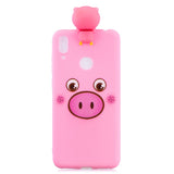 For Huawei Y6 2019 3D Cartoon Lovely Coloured Painted Soft TPU Back Cover Non-slip Shockproof Full Protective Case Small pink pig