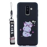 For Samsung A6 plus 2018 Cute Coloured Painted TPU Anti-scratch Non-slip Protective Cover Back Case with Lanyard black