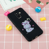 For Samsung A6 plus 2018 Cute Coloured Painted TPU Anti-scratch Non-slip Protective Cover Back Case with Lanyard black
