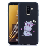 For Samsung A6 plus 2018 Cute Coloured Painted TPU Anti-scratch Non-slip Protective Cover Back Case with Lanyard black