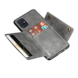 For Samsung A51 Cellphone Cover Back Case Double Buckle PU Leather with Card Slots Shell gray
