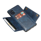 For Samsung A51 Cellphone Cover Back Case Double Buckle PU Leather with Card Slots Shell blue