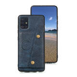 For Samsung A51 Cellphone Cover Back Case Double Buckle PU Leather with Card Slots Shell blue