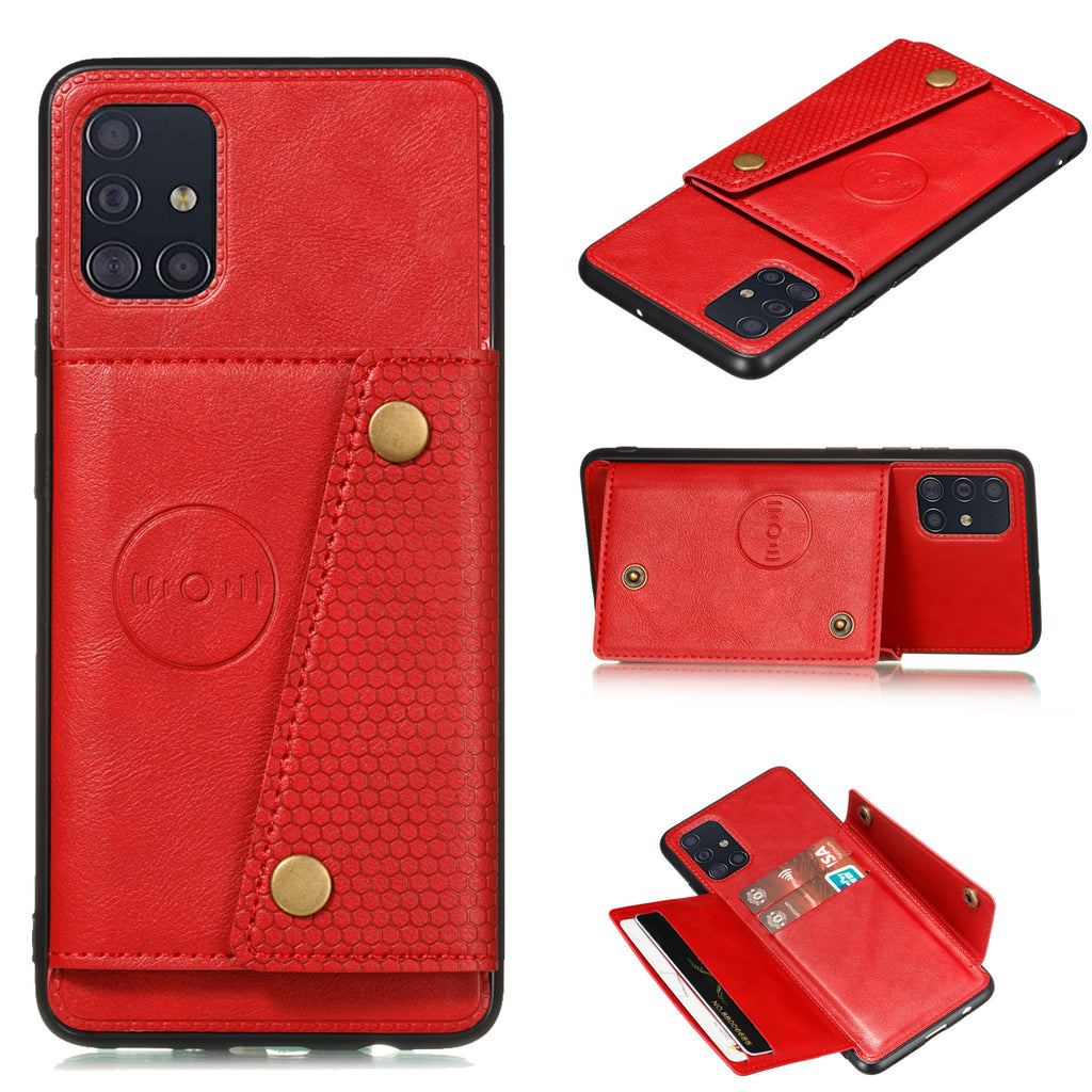 For Samsung A51 Cellphone Cover Back Case Double Buckle PU Leather with Card Slots Shell red
