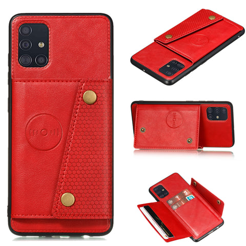 For Samsung A51 Cellphone Cover Back Case Double Buckle PU Leather with Card Slots Shell red