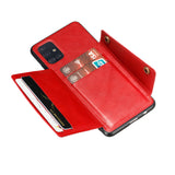 For Samsung A51 Cellphone Cover Back Case Double Buckle PU Leather with Card Slots Shell red