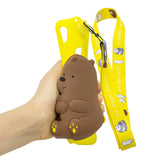 For Samsung A10S A20S TPU Full Protective Cartoon Mobile Phone Cover with Coin Purse+Hanging Lanyard 1 yellow brown bear