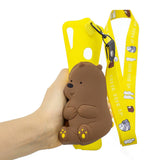 For Samsung A10S A20S TPU Full Protective Cartoon Mobile Phone Cover with Coin Purse+Hanging Lanyard 1 yellow brown bear