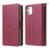 For iphone X/XS/XS MAX/11/11Pro Pu Leather  Mobile Phone Cover Zipper Card Bag + Wrist Strap Red wine