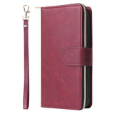 For iphone X/XS/XS MAX/11/11Pro Pu Leather  Mobile Phone Cover Zipper Card Bag + Wrist Strap Red wine