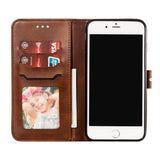 For iPhone 6 plus/6S plus/7 plus/8 plus Wallet-type Cute Cartoon Embossed Happy Cat PU Leather Protective Phone Case with Buckle & Bracket brown