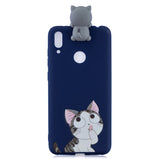 For Huawei Y6 2019 3D Cartoon Lovely Coloured Painted Soft TPU Back Cover Non-slip Shockproof Full Protective Case big face cat