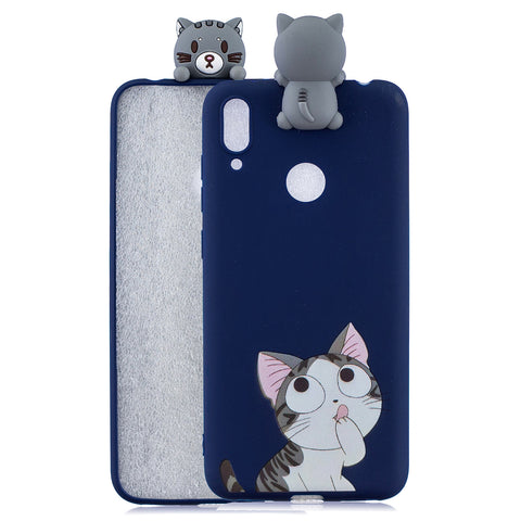 For Huawei Y6 2019 3D Cartoon Lovely Coloured Painted Soft TPU Back Cover Non-slip Shockproof Full Protective Case big face cat