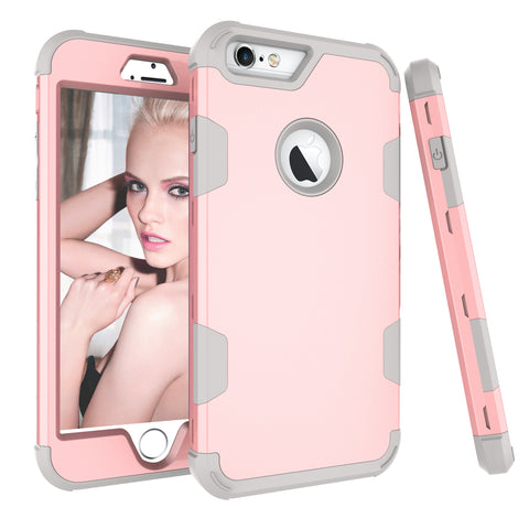 For iPhone 6 plus/6S plus PC+ Silicone 2 in 1 Hit Color Tri-proof Shockproof Dustproof Anti-fall Protective Cover Back Case Rose gold + gray