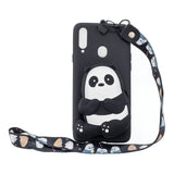 For Samsung A10S A20S TPU Full Protective Cartoon Mobile Phone Cover with Coin Purse+Hanging Lanyard 5 black striped bears