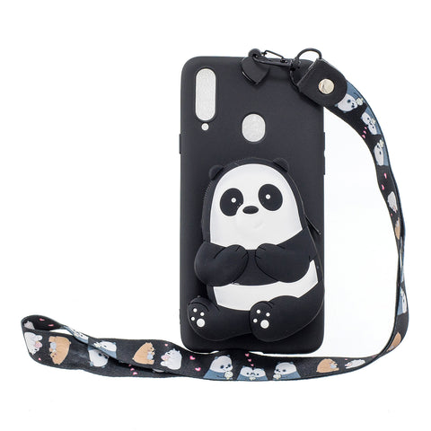 For Samsung A10S A20S TPU Full Protective Cartoon Mobile Phone Cover with Coin Purse+Hanging Lanyard 5 black striped bears