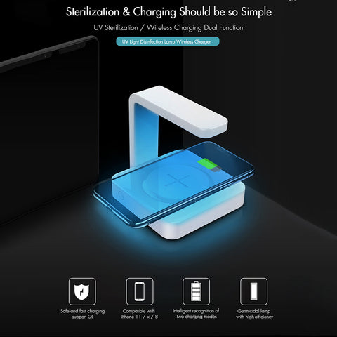 Mobile Phone UV Lamp Sterilizer Portable Smart Wireless Charging Cathode Ultraviolet Sterilization Disinfection white