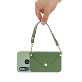 For HUAWEI P30/P30 Lite/P30 Pro Mobile Phone Cover with Pu Leather Card Holder + Hand Rope + Straddle Rope green