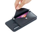 For HUAWEI P30/P30 Lite/P30 Pro Mobile Phone Cover with Pu Leather Card Holder + Hand Rope + Straddle Rope black