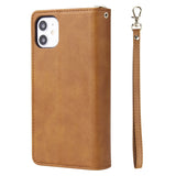 For iphone X/XS/XS MAX/11/11Pro Pu Leather  Mobile Phone Cover Zipper Card Bag + Wrist Strap brown