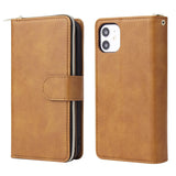 For iphone X/XS/XS MAX/11/11Pro Pu Leather  Mobile Phone Cover Zipper Card Bag + Wrist Strap brown