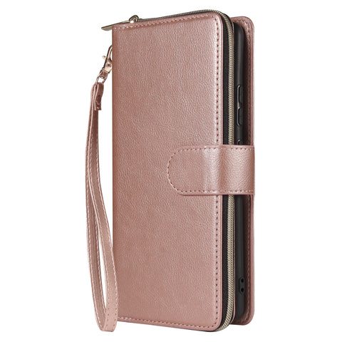 For Samsung A51 5G/A71 5G/Note 10 pro Pu Leather  Mobile Phone Cover Zipper Card Bag + Wrist Strap Rose gold