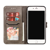 For iPhone 6 plus/6S plus/7 plus/8 plus Wallet-type Cute Cartoon Embossed Happy Cat PU Leather Protective Phone Case with Buckle & Bracket gray