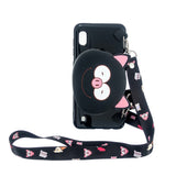 For Samsung A10/A20/A30 Case Mobile Phone Shell Shockproof TPU Cellphone Cover with Cartoon Cat Pig Panda Coin Purse Lovely Shoulder Starp  Black