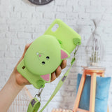 For Samsung A10/A20/A30 Case Mobile Phone Shell Shockproof TPU Cellphone Cover with Cartoon Cat Pig Panda Coin Purse Lovely Shoulder Starp  Red