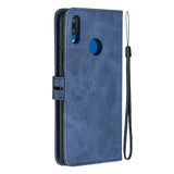For HUAWEI Y7 2019 Denim Pattern Solid Color Flip Wallet PU Leather Protective Phone Case with Buckle & Bracket brown