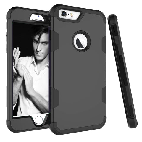 For iPhone 6 plus/6S plus PC+ Silicone 2 in 1 Hit Color Tri-proof Shockproof Dustproof Anti-fall Protective Cover Back Case black