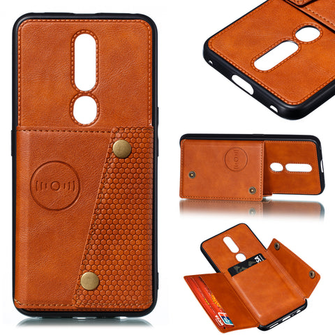 For OPPO F11 pro PU Leather Flip Stand Shockproof Cell Phone Cover Double Buckle Anti-dust Case With Card Slots Pocket Light Brown