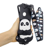 For Samsung A10S A20S TPU Full Protective Cartoon Mobile Phone Cover with Coin Purse+Hanging Lanyard 5 black striped bears